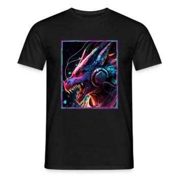 Dragon Polygon Headset Headphones Geometric - Men's T-Shirt - black - Front - AI Model Male 178 light (178cm)