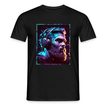 Viking Viking Headset Gamer Streamer Music Neon - Men's T-Shirt - black - Front - AI Model Male 178 light (178cm)