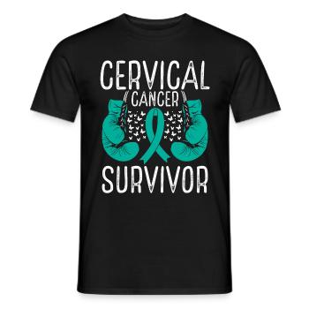 Cervical Cancer Survivor Awareness Ribbon Gloves - Men's T-Shirt - black - Front - AI Model Male 178 light (178cm)