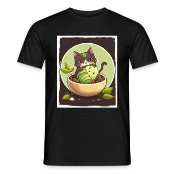 Katze Kätzchen Avocado Frucht Vegetarier Veganer - Männer T-Shirt - Schwarz - Vorne - AI Model Male 178 light (178cm)