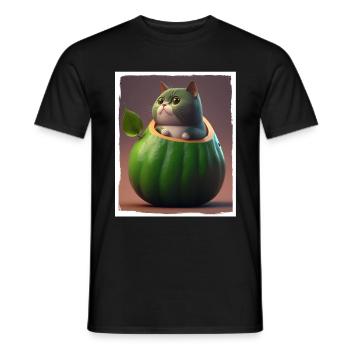 Katze Kätzchen Avocado Frucht Vegetarier Veganer - Männer T-Shirt - Schwarz - Vorne - AI Model Male 178 light (178cm)