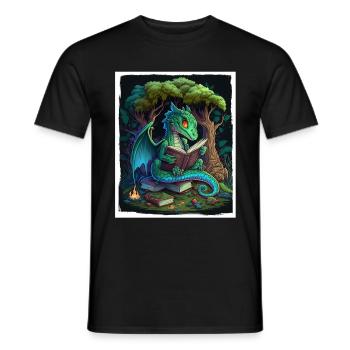 Bücher Buch Drach Fabel Fantasie Saga Lesen - Männer T-Shirt - Schwarz - Vorne - AI Model Male 178 light (178cm)