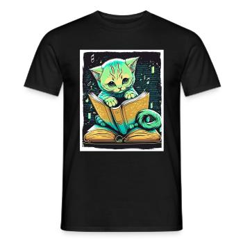 Bücher Buch Katze Fabel Fantasie Saga Lesen - Männer T-Shirt - Schwarz - Vorne - AI Model Male 178 light (178cm)