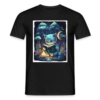 Lire les livres Livre Cat Fable Fantasy Saga - T-shirt homme - noir - Devant - AI Model Male 178 light (178cm)