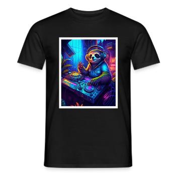 Sloth Morning Grouch DJ Music Retro Neon House - Men's T-Shirt - black - Front - AI Model Male 178 light (178cm)