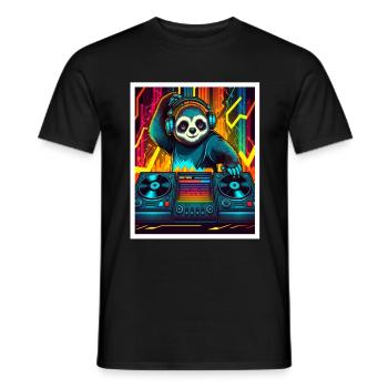 Sloth Morning Grouch DJ Music Retro Neon House - Men's T-Shirt - black - Front - AI Model Male 178 light (178cm)