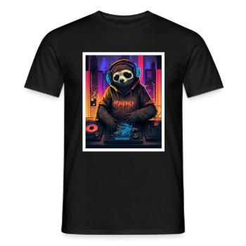 Sloth Morning Grouch DJ Music Retro Neon House - Men's T-Shirt - black - Front - AI Model Male 178 light (178cm)