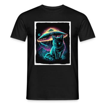 Cat Kitten Space Alien Planet Astronaut - Men's T-Shirt - black - Front - AI Model Male 178 light (178cm)