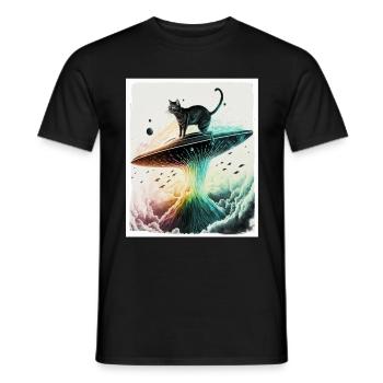 Cat Kitten Space Alien Planet Astronaut - Men's T-Shirt - black - Front - AI Model Male 178 light (178cm)