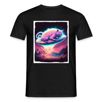 Cat Kitten Space Alien Planet Astronaut - Men's T-Shirt - black - Front - AI Model Male 178 light (178cm)