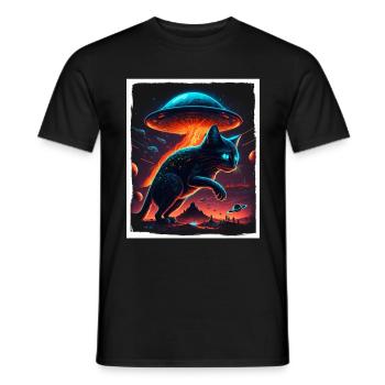 Cat Kitten Space Alien Planet Astronaut - Men's T-Shirt - black - Front - AI Model Male 178 light (178cm)