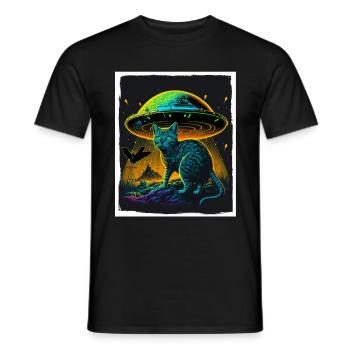 Cat Kitten Space Alien Planet Astronaut - Men's T-Shirt - black - Front - AI Model Male 178 light (178cm)