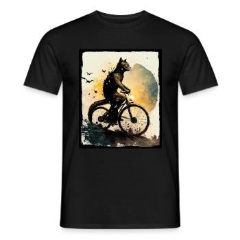 Cat Kitten Bike Bike Illustration abstraite - T-shirt homme - noir - Devant - AI Model Male 178 light (178cm)