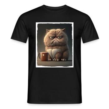 Katze Kätzchen Kaffee Tasse Morgenmuffel Kakao - Männer T-Shirt - Schwarz - Vorne - AI Model Male 178 light (178cm)