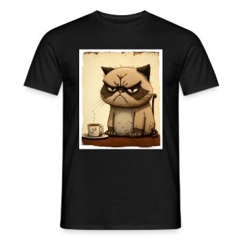 Cat Kitten Coffee Cup Morning Grouch Cocoa - Men's T-Shirt - black - Front - AI Model Male 178 light (178cm)