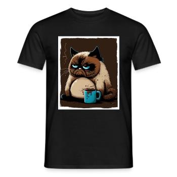 Cat Kitten Coffee Cup Morning Grouch Cocoa - Men's T-Shirt - black - Front - AI Model Male 178 light (178cm)