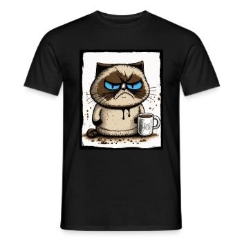 Cat Kitten Coffee Cup Morning Grouch Cocoa - Men's T-Shirt - black - Front - AI Model Male 178 light (178cm)