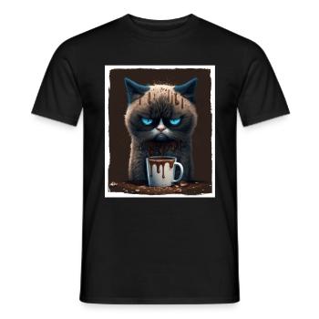 Katze Kätzchen Kaffee Tasse Morgenmuffel Kakao - Männer T-Shirt - Schwarz - Vorne - AI Model Male 178 light (178cm)