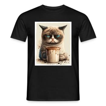 Katze Kätzchen Kaffee Tasse Morgenmuffel Kakao - Männer T-Shirt - Schwarz - Vorne - AI Model Male 178 light (178cm)
