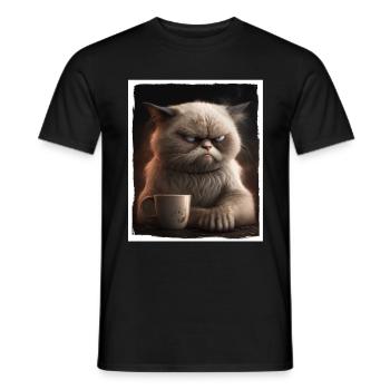 Cat Kitten Coffee Cup Morning Grouch Cocoa - Men's T-Shirt - black - Front - AI Model Male 178 light (178cm)