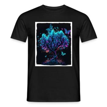 Tree Butterflies Abstract Nature Forest Grunge - Men's T-Shirt - black - Front - AI Model Male 178 light (178cm)