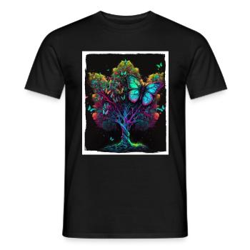 Tree Butterflies Abstract Nature Forest Grunge - Men's T-Shirt - black - Front - AI Model Male 178 light (178cm)