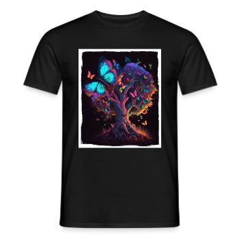 Tree Butterflies Abstract Nature Forest Grunge - Men's T-Shirt - black - Front - AI Model Male 178 light (178cm)