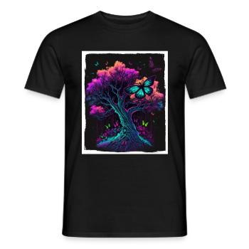 Tree Butterflies Abstract Nature Forest Grunge - Men's T-Shirt - black - Front - AI Model Male 178 light (178cm)