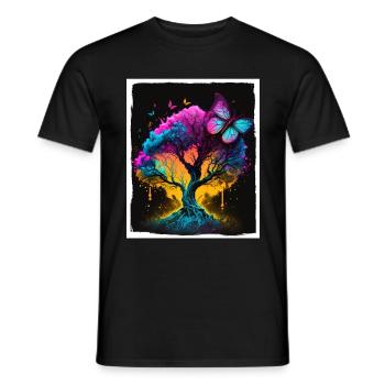 Tree Butterflies Abstract Nature Forest Grunge - Men's T-Shirt - black - Front - AI Model Male 178 light (178cm)