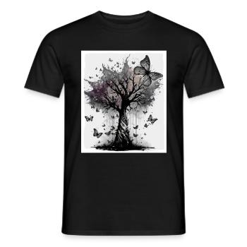Tree Butterflies Abstract Nature Forest Grunge - Men's T-Shirt - black - Front - AI Model Male 178 light (178cm)