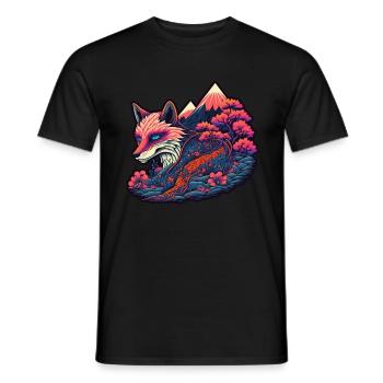 Fuchs Japan Kirschblüte Blume Japanisch Retro - Männer T-Shirt - Schwarz - Vorne - AI Model Male 178 light (178cm)