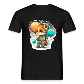 Mignon Fox Space Astronaute Planète Espace - T-shirt homme - noir - Devant - AI Model Male 178 light (178cm)