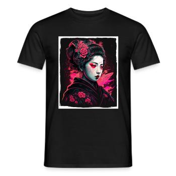 Fleurs de cerisier du Japon Geisha Neon - T-shirt homme - noir - Devant - AI Model Male 178 light (178cm)