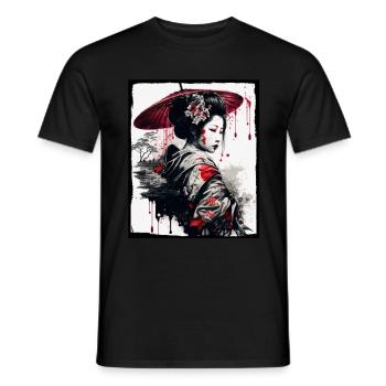 Fleurs de cerisier du Japon Geisha Neon - T-shirt homme - noir - Devant - AI Model Male 178 light (178cm)