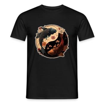 Japan Koi Fish Carp Japanese Cherry Blossom - Men's T-Shirt - black - Front - AI Model Male 178 light (178cm)