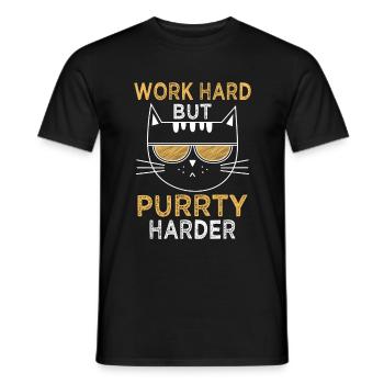 Travailler dur Ronronner plus fort | Chat de fête cool - T-shirt homme - noir - Devant - AI Model Male 178 light (178cm)