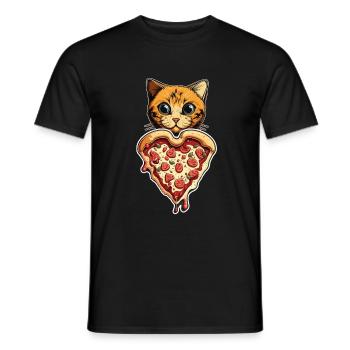 Damen Pizza und Katzen Katze Tierliebe Kätzchen - Männer T-Shirt - Schwarz - Vorne - AI Model Male 178 light (178cm)