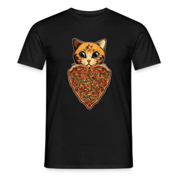 Damen Pizza und Katzen Katze Tierliebe Kätzchen - Männer T-Shirt - Schwarz - Vorne - AI Model Male 178 light (178cm)