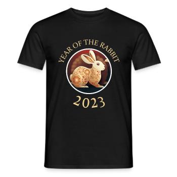 Hase China Kaninchen Chinesisches Neujahr Blumen - Männer T-Shirt - Schwarz - Vorne - AI Model Male 178 light (178cm)