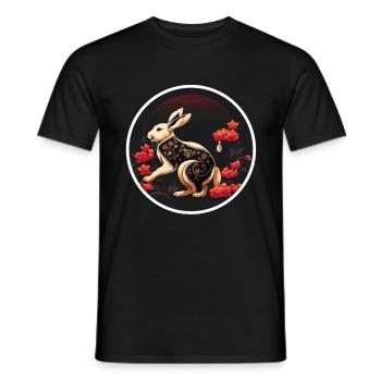 Hase China Kaninchen Chinesisches Neujahr Blumen - Männer T-Shirt - Schwarz - Vorne - AI Model Male 178 light (178cm)