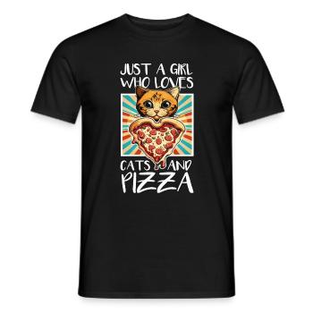 Damen Pizza und Katzen Katze Tierliebe Kätzchen - Männer T-Shirt - Schwarz - Vorne - AI Model Male 178 light (178cm)