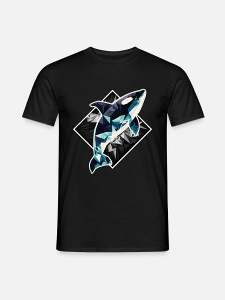 Wal Orca Polygon Geometrisch Unterwasserwelt Ozean - Männer T-Shirt - Schwarz