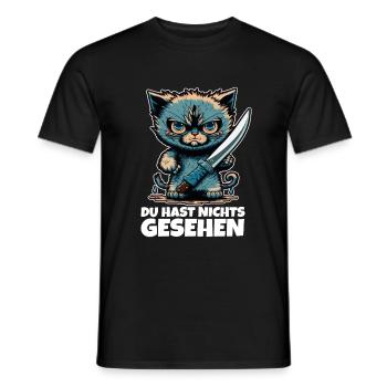 Du hast nichts gesehen Katze Messer Kätzchen - Männer T-Shirt - Schwarz - Vorne - AI Model Male 178 light (178cm)