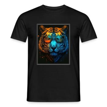 Bengal Tiger Cat Boss Chef Big Cat Neon - Men's T-Shirt - black - Front - AI Model Male 178 light (178cm)