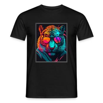 Bengal Tiger Cat Boss Chef Big Cat Neon - Men's T-Shirt - black - Front - AI Model Male 178 light (178cm)