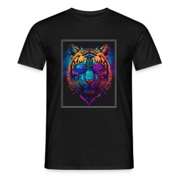 Bengal Tiger Cat Boss Chef Big Cat Neon - Men's T-Shirt - black - Front - AI Model Male 178 light (178cm)