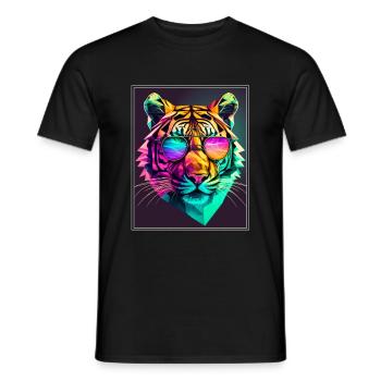 Bengalischer Tiger Katze Polygon Raubkatze Neon - Männer T-Shirt - Schwarz - Vorne - AI Model Male 178 light (178cm)