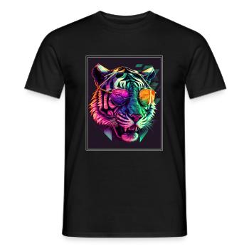 Bengal Tiger Cat Polygon Big Cat Neon - Men's T-Shirt - black - Front - AI Model Male 178 light (178cm)