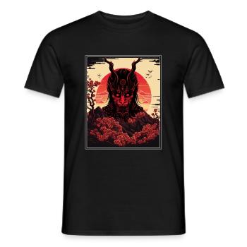 Japan Japanese Demon Cherry Blossom Mountains Retro - Men's T-Shirt - black - Front - AI Model Male 178 light (178cm)