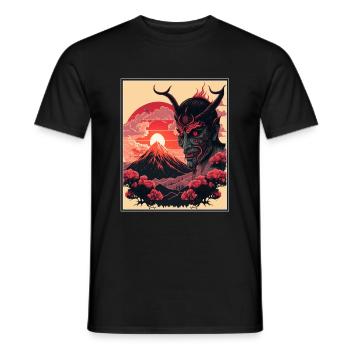 Japan Japanese Demon Cherry Blossom Mountains Retro - Men's T-Shirt - black - Front - AI Model Male 178 light (178cm)